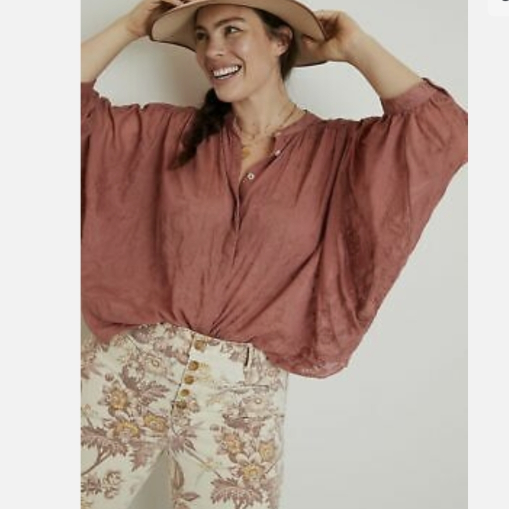 Pilcro the Tavi Embroidered Boho Buttondown from Anthropologie in blue